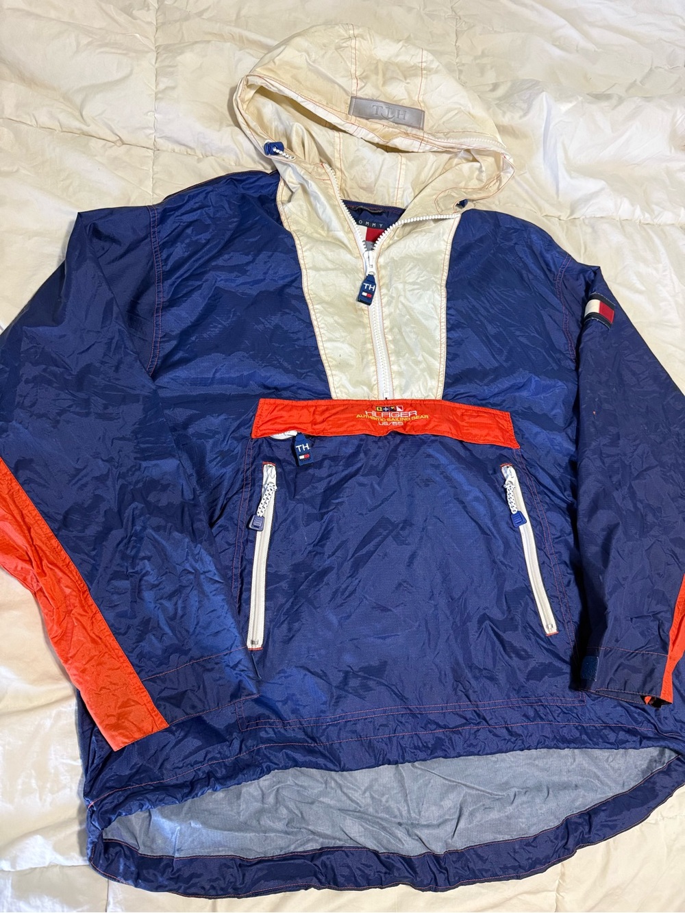 Tommy Hilfiger Navy Windbreaker with Red and Cream Panels